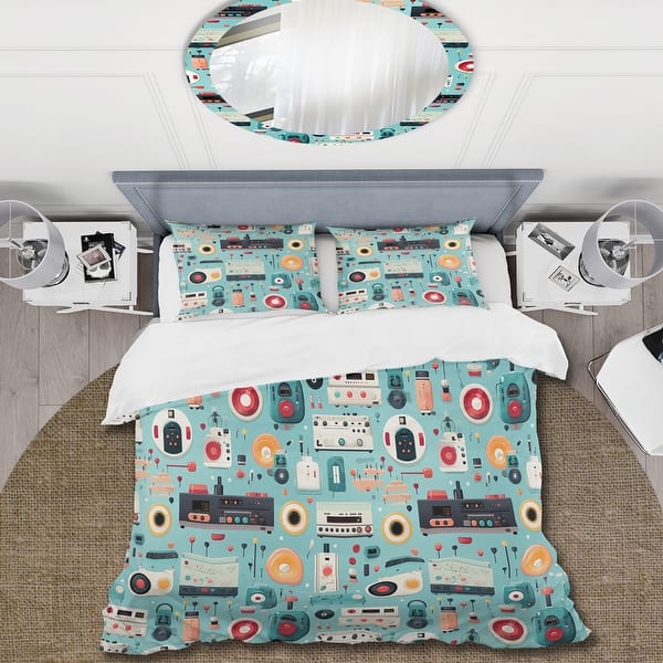 Designart "Turntables Boom Boxes Spots II" Black Modern Bedding Cover